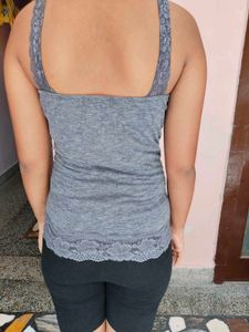 Grey Lace Trim Camisole Top
