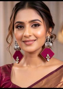 Maroon Diamond Dangle Earrings