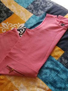 Pink Sleeveless Dress with Zipper Pockets