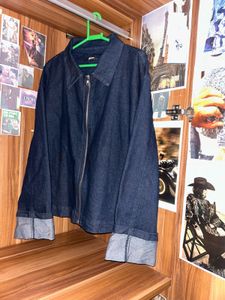 denim blend jacket with extra large sleeve