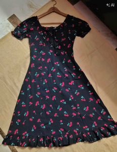 Cute Cherry Print Puff Sleeve Dress