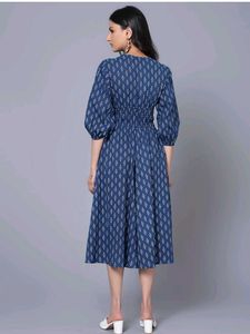 Elegant Blue Printed Midi Dress
