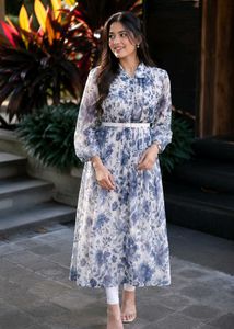 Blue Floral Print Midi Dress