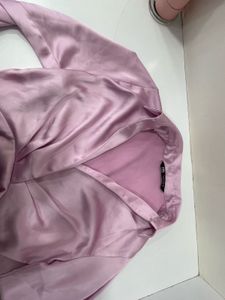 Zara Pink Satin Ruched Wrap Dress