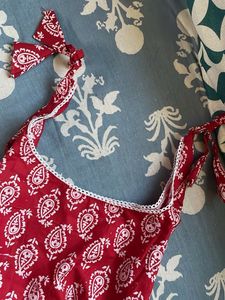 Red Paisley Print Tie-Up Blouse