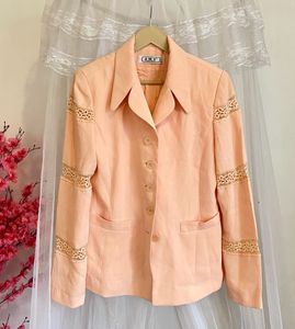 Peach Lace Trim Blazer