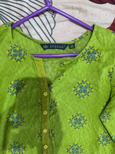 Vibrant Green Printed Kurta &amp; Blue Leggings