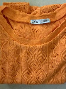 ZARA Crochet Orange Top Short Sleeve