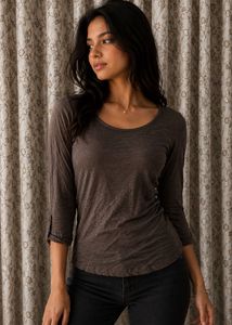 Marks & Spencer Basic Brown 3/4 Sleeve Top