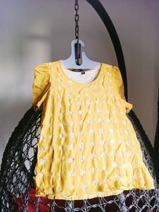 Yellow Embroidered Puff Sleeve Kurta
