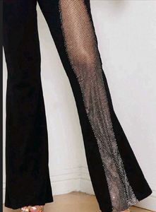Chic Black Mesh Panel Flare Pants