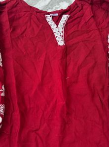 Maroon Kurta Set with White Embroidery