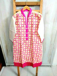 Elegant Pink &amp; offWhite Kurti-Size-38-40