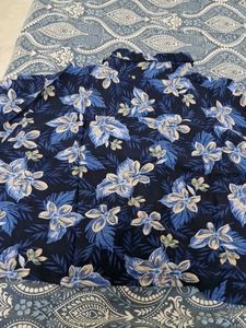 Blue Floral Print Button-Up Shirt