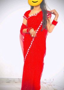 Stunning Red gand stone work saree with blause net