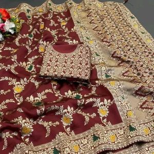 Elegant Red &amp; Gold Silk Benarasi Saree