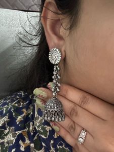 Oxidized Silver Jhumka Earrings