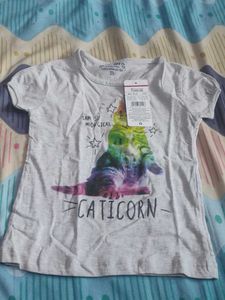 Cute Cat Print T-shirt and Green Skirt Set