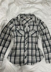 y2k embellished snatched plaid shirt
