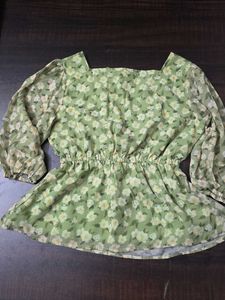 Green Floral Print Peplum Top