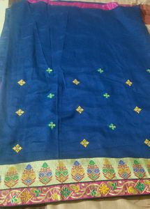 Elegant Blue Embroidered Saree
