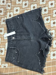 Distressed Black Denim Shorts