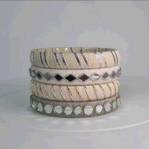 t of 4 Designer Fabric Bangles with Mirror Work�