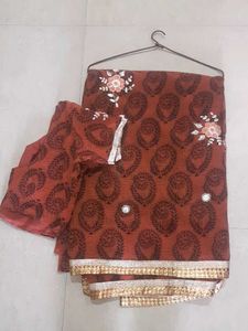 Elegant rustcolour Printed Saree with Blouse