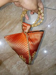 Orange Embellished Pouch