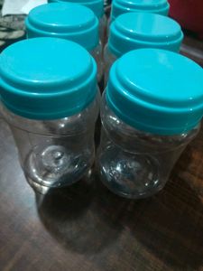 Set of 6 Clear Jars with Teal Lids