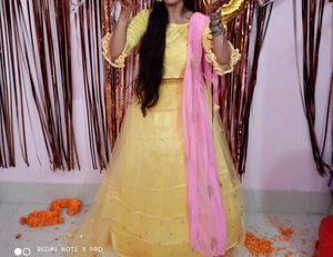 Offer Yellow Lehenga Choli with Pink Dupatta