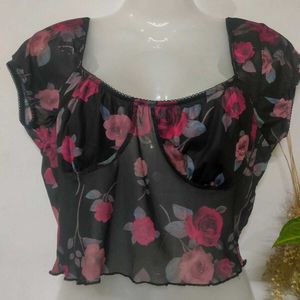 Floral Sheer Mesh Crop Top