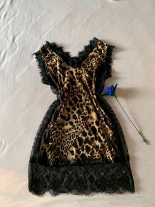 Lingerie Nightgown Leopard Print Lace Trim
