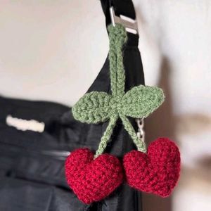 1 keychain Handmade Crochet Heart Cherry keychai