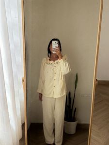 Cozy Cream Pajama Set with Floral Detail