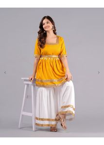 Kurta, Sharara pant, Shell belt with necklace