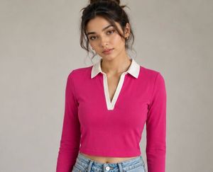 Hot Pink Cropped Rugby Shirt