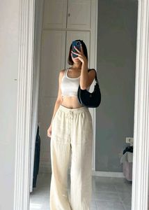 Cream Wide Leg Linen Pants
