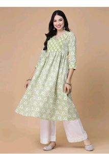 women printed pure cotton flared kurta💚
