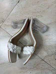 White Braided Block Heels