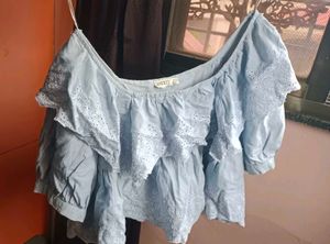 Cute Blue Ruffle Crop Top
