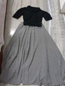 Chic Black Top & Checkered Skirt Set