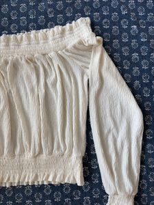 Cream Off-Shoulder Long Sleeve Top