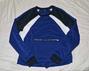 Blue Colorblock Zip Sweatshirt