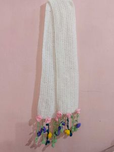 Handmade Crochet Scarf with Flower Embellishments
