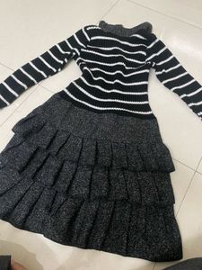 Striped Knit Dress with Tiered Skirt