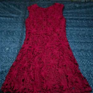 Maroon Floral Crochet Lace Mini Dress