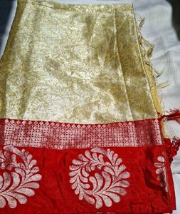 Elegant Gold & Red Brocade Saree