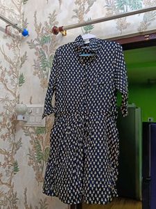 Classic Navy & White Print Button-Down Dress
