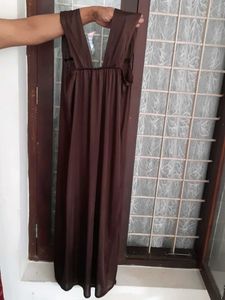 Elegant cofee Brown Nightgown with Lace Detail